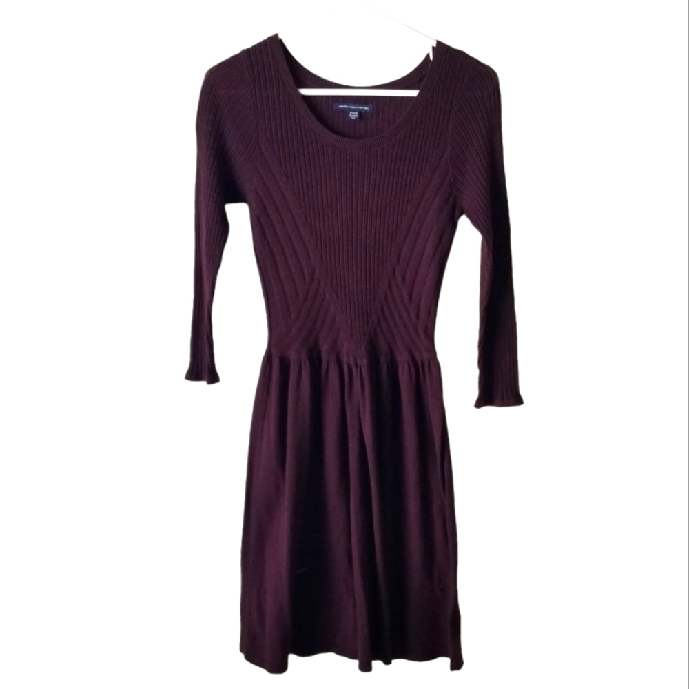 American Eagle Outfitters Y2K Ribbed Knit Sweater Dress Size S Wine/Plum Color